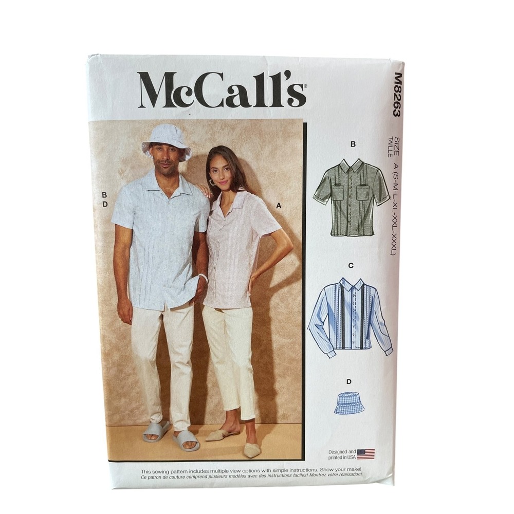 McCall's M8263 Unisex Shirts & Hat Pattern Sizes S-XXXL Modern